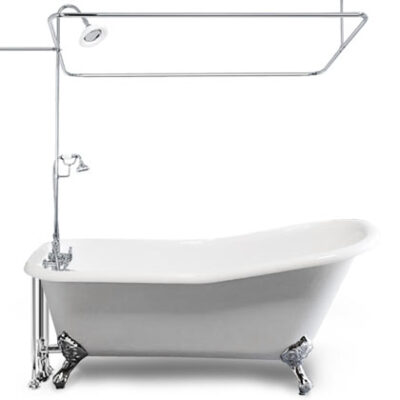 slipper claw tub with shower enclosure and faucet
